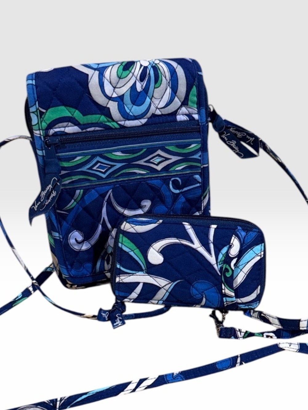 Vera Bradley Blue Floral Quilted Crossbody Bag with Wristlet